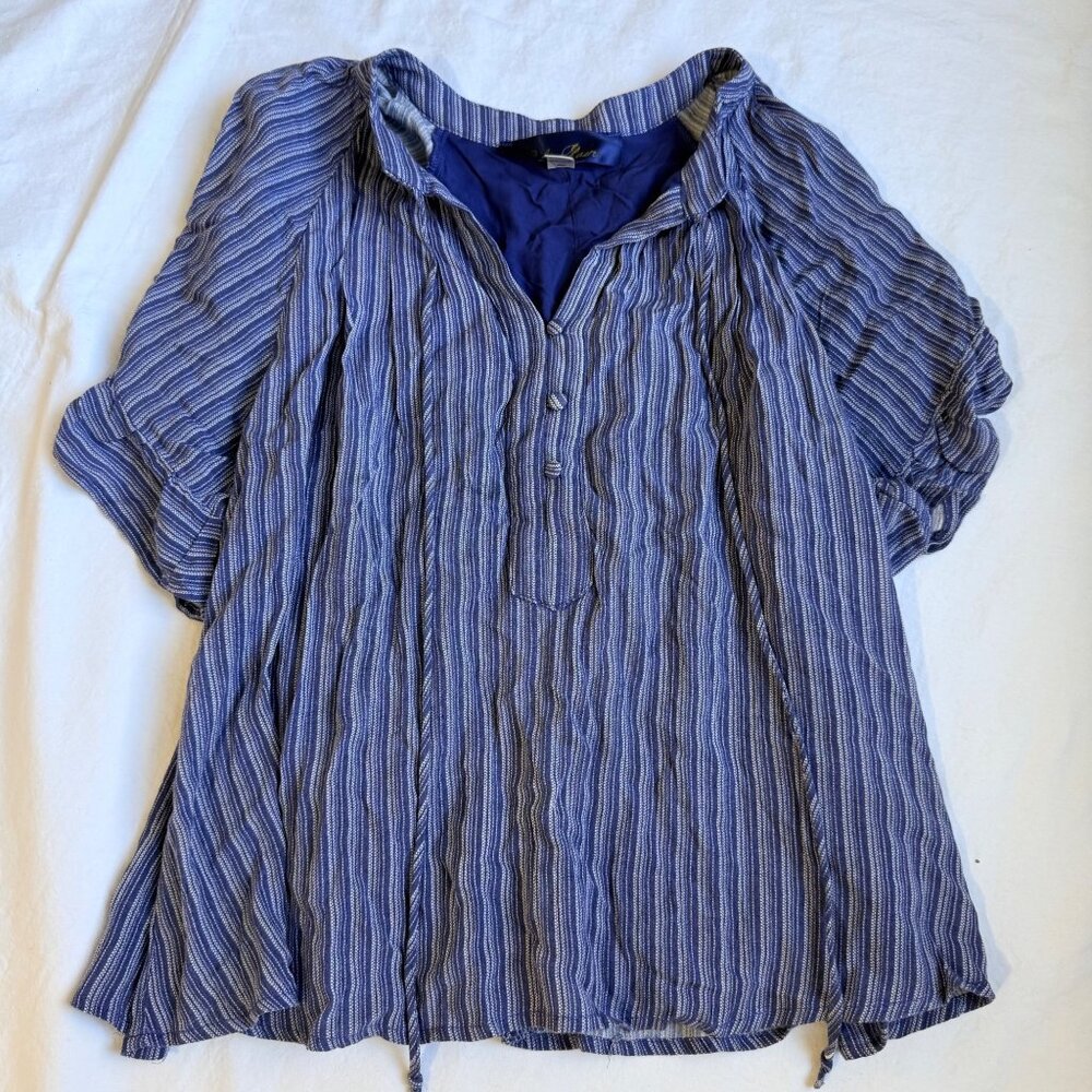 Blue Rain Womens Striped Blue Tunic Top S 100% Rayon Lightweight 3/4 Sleeve